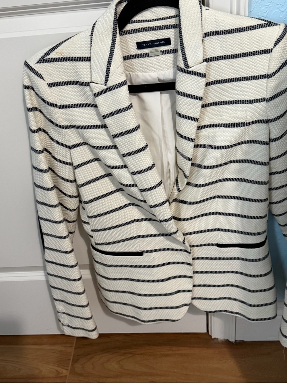 Tommy Hilfiger Cream Blazer with Navy Horizontal Stripes